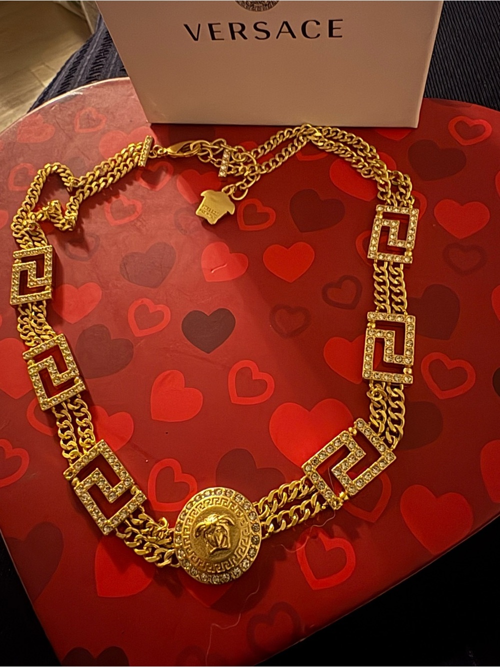 Versace Gold Medallion Greek Key Chain Necklace - Picture 3 of 6